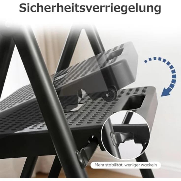 Sekey Trittleiter Klapptritt Faltbar 3 Stufen mit 36 cm XXL-Trittstufen, Anti-Rutsch, bis 150 kg, Haltebügel und rutschsicheren Fußkappen – Bild 6