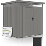 Juskys Gerätehaus Luzern 5,3 m² - Metall Geräteschuppen mit Türen & Fenstern - wetterfest & abschließbar - Fahrradgarage, Gartenhaus - Taupe