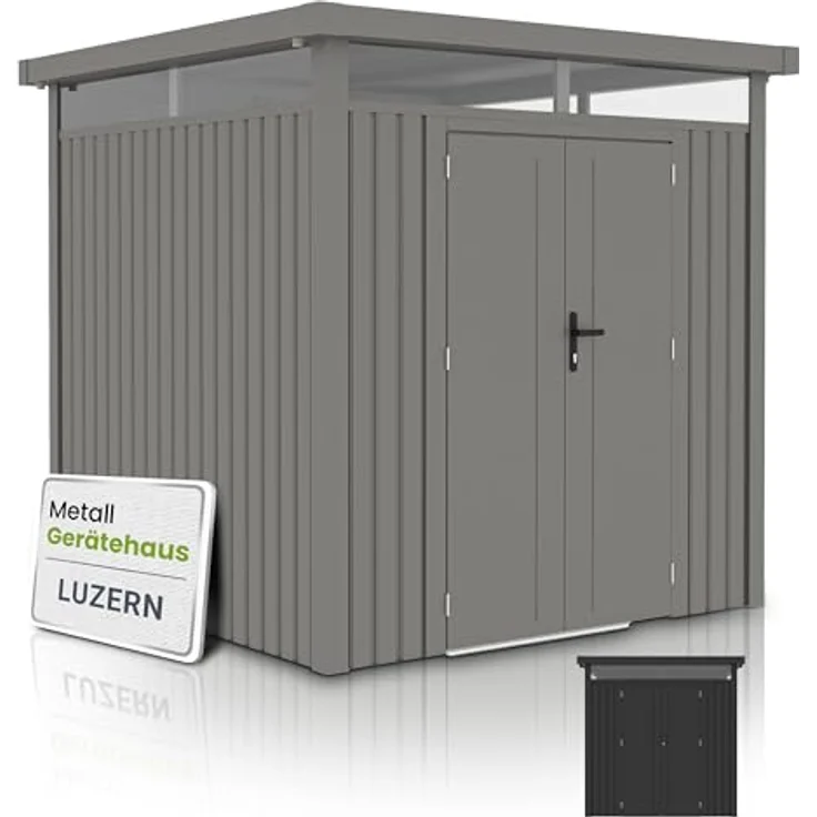 Juskys Gerätehaus Luzern 5,3 m² - Metall Geräteschuppen mit Türen & Fenstern - wetterfest & abschließbar - Fahrradgarage, Gartenhaus - Taupe – Bild 1