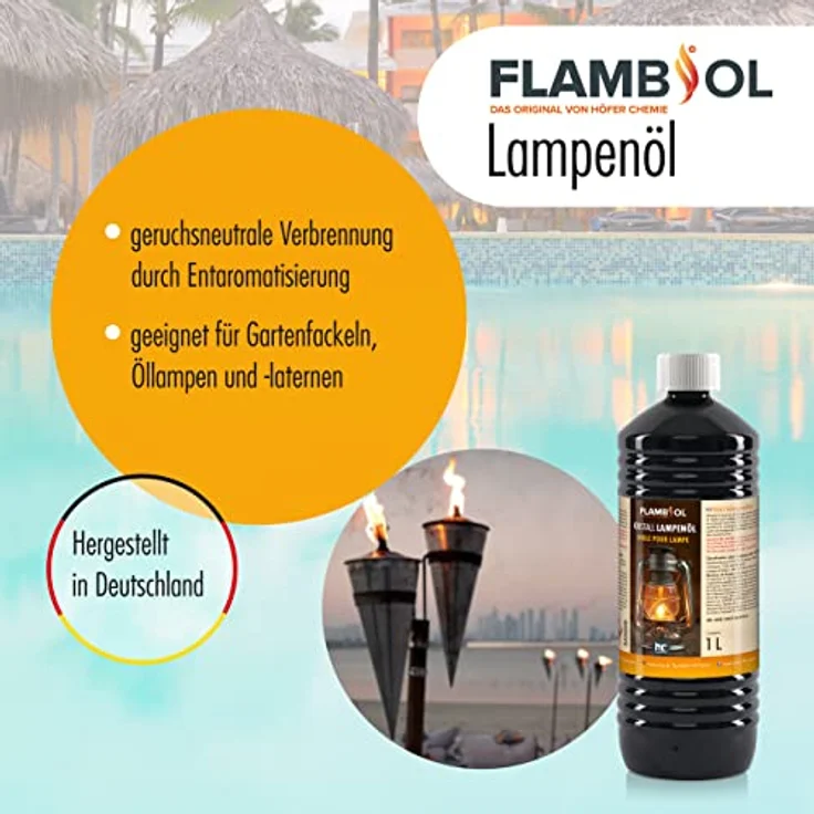 Höfer Chemie 1 L FLAMBIOL® Lampenöl Hochrein Kristallklar, paraffinhaltig & entaromatisiert – Bild 2
