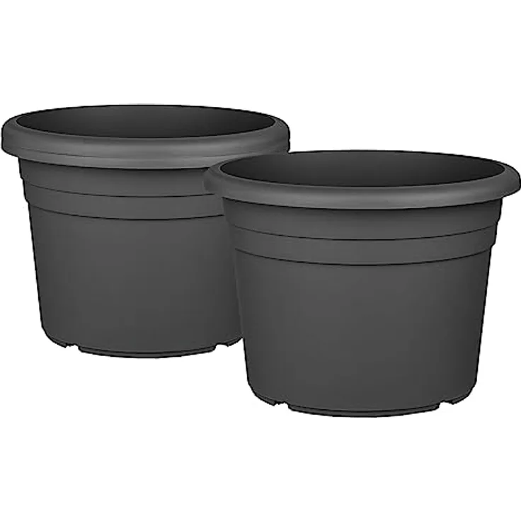 BigDean 3X Blumentopf Ø 20 cm Anthrazit Kunststoff Pflanztopf Containertopf Übertopf Pflanzkübel rund 20 x 14,5 cm