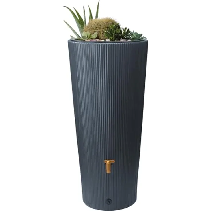 4rain Vaso Decor 2in1 Regentonne 220 Liter Graphite Grey inkl. Pflanzschale - Nachhaltiger Regenspeicher mit individueller Gestaltungsmöglichkeit
