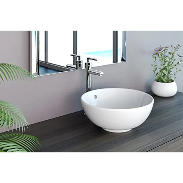 NEG Aufsatzwaschbecken Uno20A (rund) (weiß) - Sanitärkeramik mit Nano-Beschichtung, Überlauf, 430 x 170mm (Durchmesser x Höhe) – Bild 5