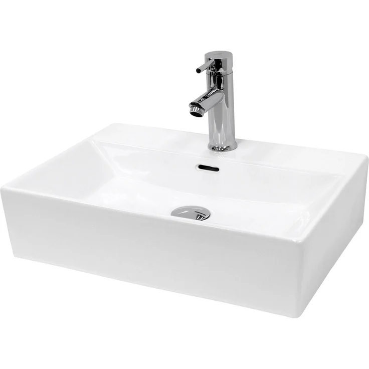 ECD Germany Waschbecken 415x360x130 mm, Eckig Weiß mit Ablaufgarnitur und Überlauf, Keramik