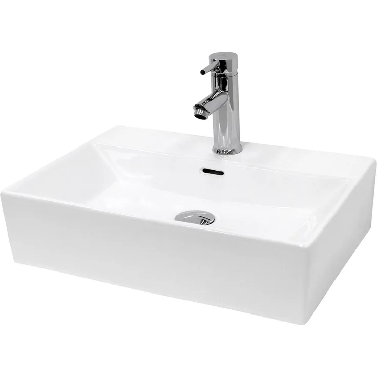 ECD Germany Waschbecken 415x360x130 mm, Eckig Weiß mit Ablaufgarnitur und Überlauf, Keramik