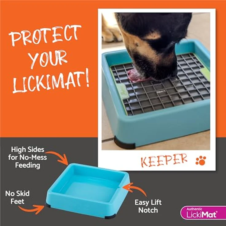 LickiMat Futternapf Keeper, grauer Fressnapf mit Gummifüßen und hochziehbarer Aussparung, 25,3 x 25,3 x 5 cm – Bild 6