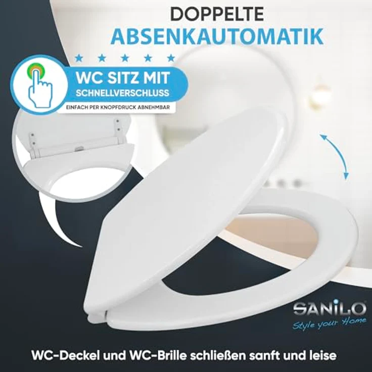 Sanilo WC Sitz Glitzer Weiß, Absenkautomatik, Hochwertiger Holz-Toilettendeckel mit antibakterieller Oberfläche und einfachem Montagematerial – Bild 4