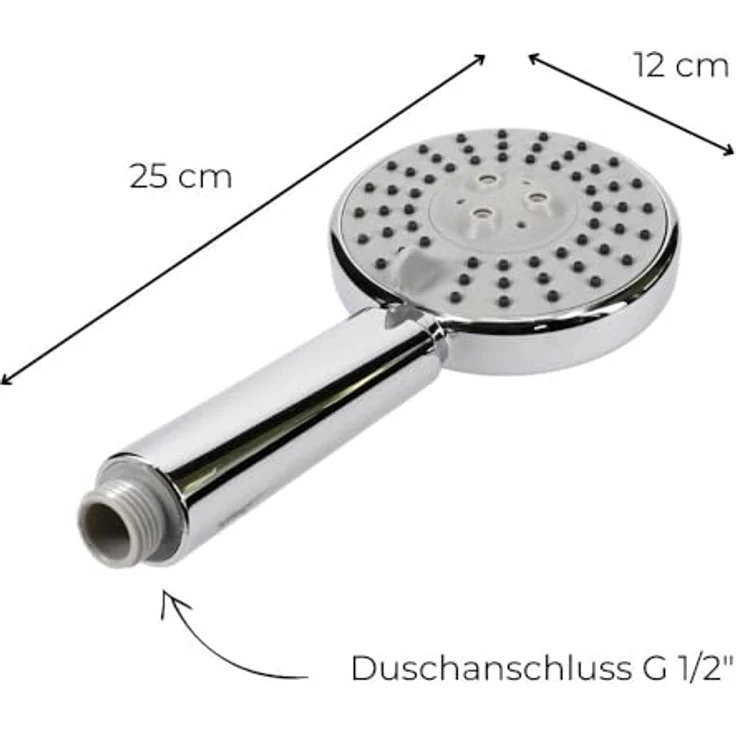 GarPet Handbrause Duschkopf 3 Funktion Duschbrause Wassersparender Brausekopf, chromfarben – Bild 2