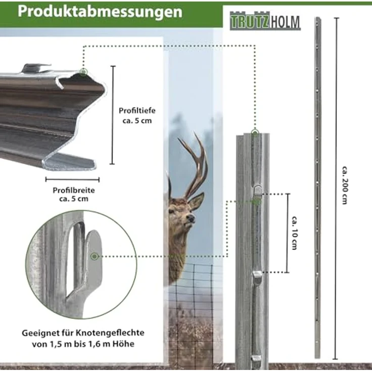 Trutzholm 10x Z-Profil Zaunpfosten 2 m verzinkt Zaunpfähle inkl. Haken Forstprofil – Bild 4