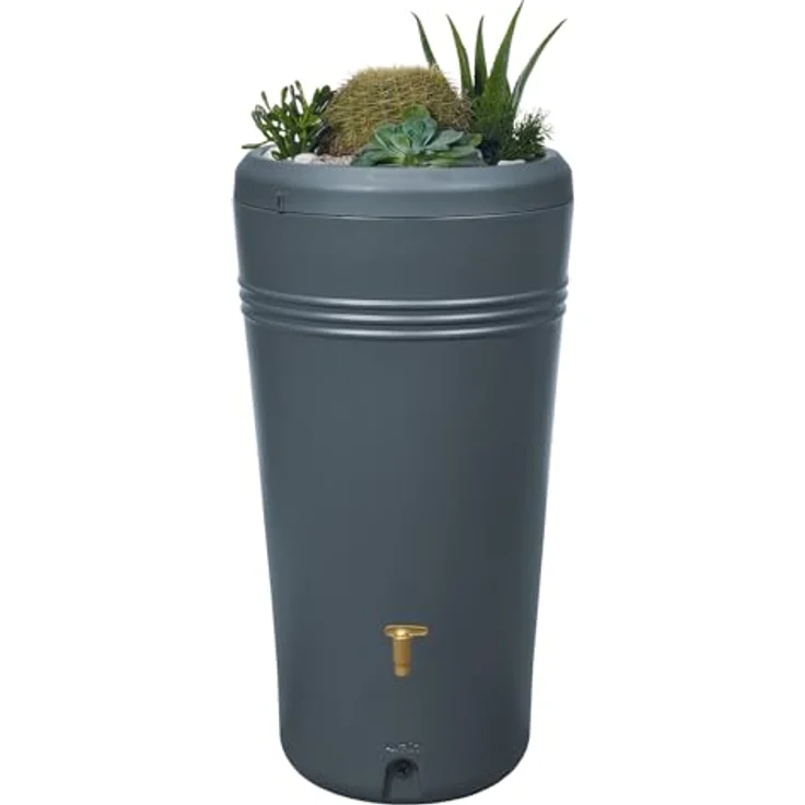 4rain Azura 2in1 Regenspeicher Regentonne 230 Liter Graphite Grey inkl. Pflanzschale, UV-stabil und witterungsbeständig – Bild 2