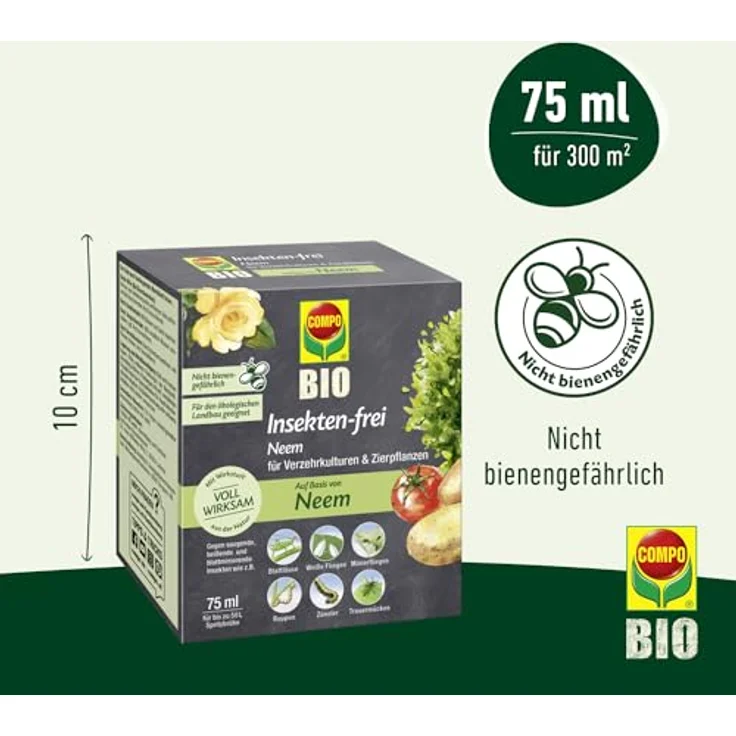 COMPO BIO Insekten-frei Neem 75 ml Bekämpfung von Schädlingen (u.a. Buchsbaumzünsler) an Zierpflanzen, Kartoffeln, Gemüse und Kräutern – Bild 3