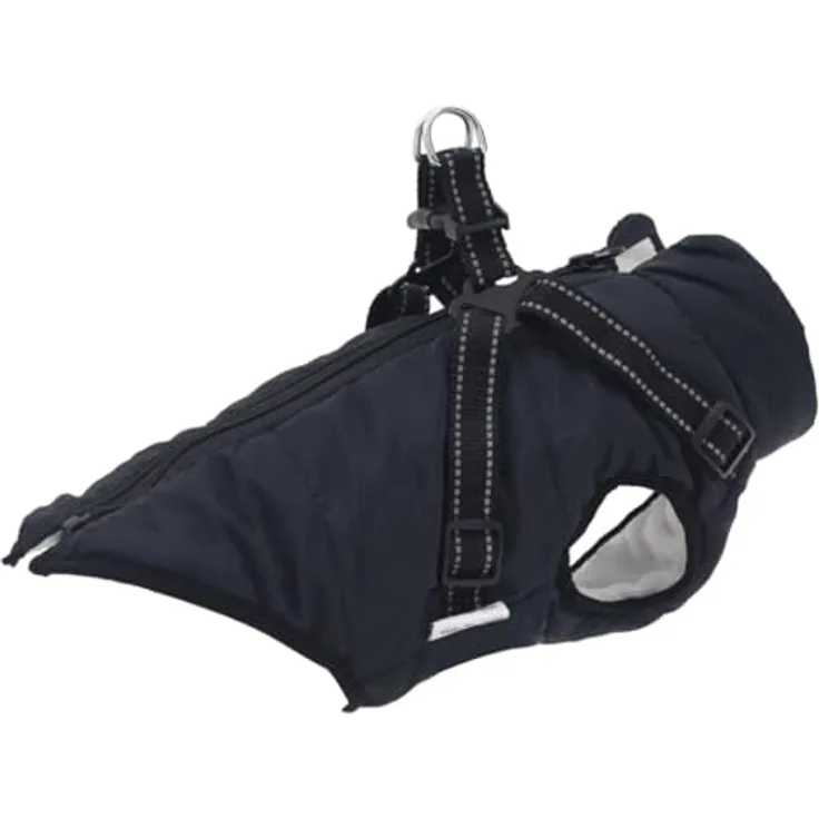 vidaXL Hundemantel mit Geschirr Wasserdicht Reflektierend Marineblau M, Outdoor-Hundebekleidung mit verstellbarem Geschirr und Reflexstreifen