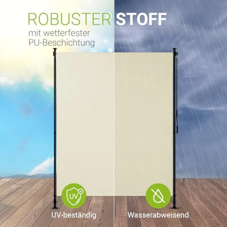 Juskys Senkrechtmarkise Barbados 150x310 cm - Beige - Wetterfester Balkon Sichtschutz ohne Bohren - UV-beständiger Stoff - Flexibel einsetzbar – Bild 4