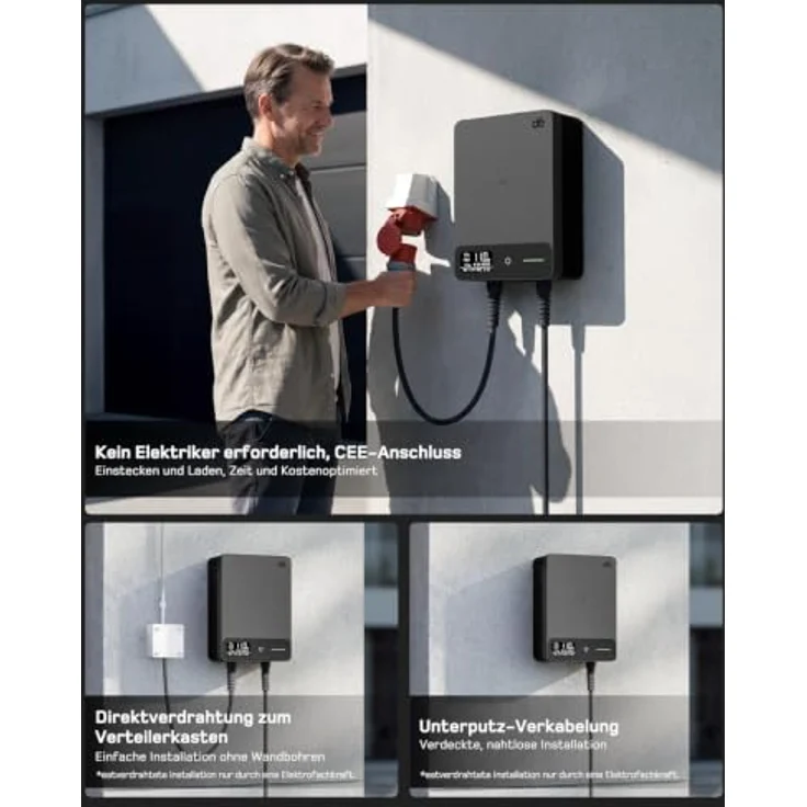 dé 11kW Wallbox mit 7.5m Kabel, App-Version, Type 2 Anschluss, RCD Typ B Sicherheitschutz, einstellbarer Ladestrom – Bild 2