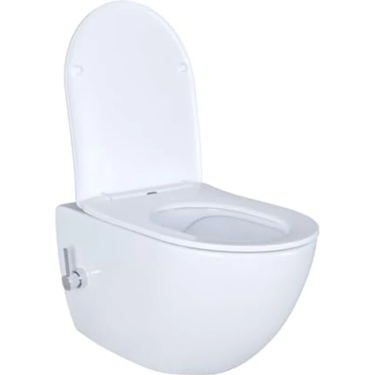 Creavit RIMOFF Wand WC Weiß - spülrandlos mit Absenkautomatik und Edelstahl-Bidet-Düse mit Kaltwasserhebel – Bild 3