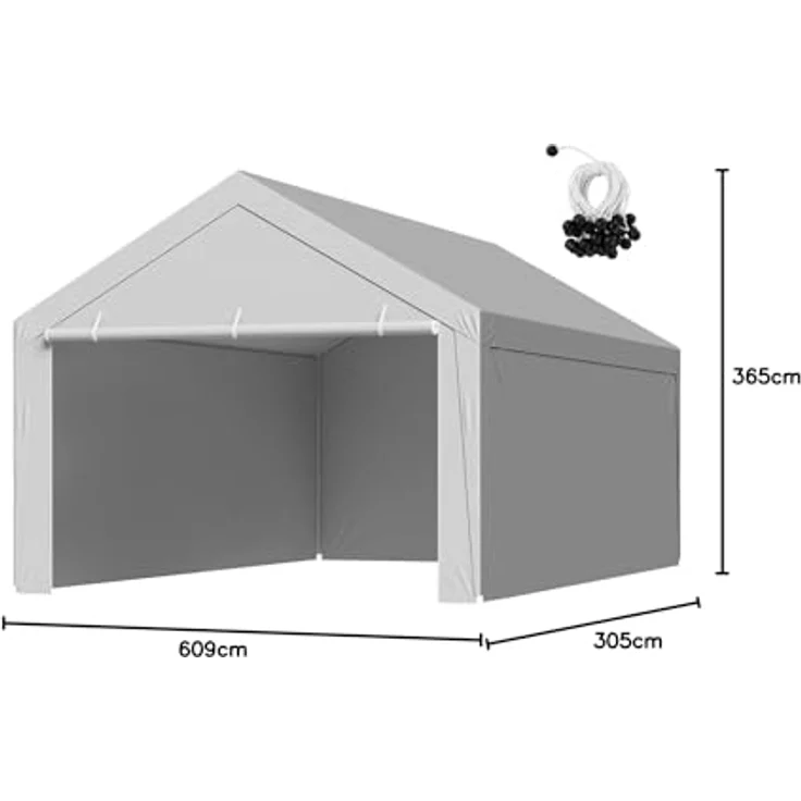 VEVOR Carport-Ersatzdach, 3,65x6,09 m, UV-beständige Garagenzeltplane mit Seitenwänden, grau, tragbare und strapazierfähige Autounterstandsplane – Bild 10