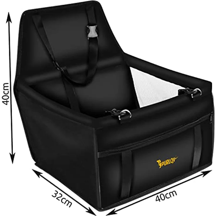Purlov Hunde Autositz für kleine und mittlere Hunde Befestigungsgurtel Belüftungsnetz Verstärkt 40x40x32cm Wasserabweisend 20973, Schwarz – Bild 2