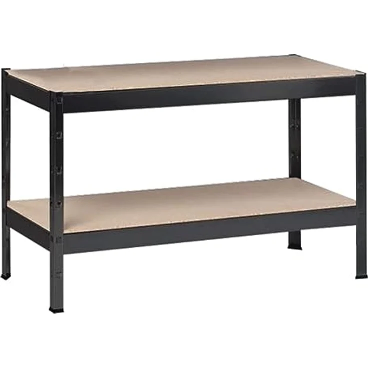 SCHULTE Regalwelt Schwerlastregal mit 2 Holzböden, 43x120x40 cm (HxBxT), Traglast pro Ebene ca. 150 Kg, schwarz-Struktur, Lagerregal, Kellerregal, Werkstattregal, Steckregal – Bild 1