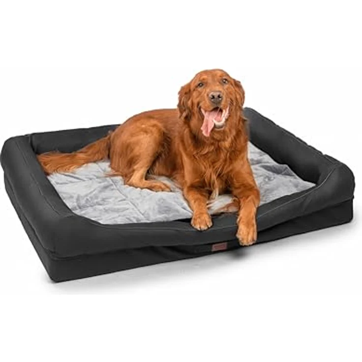 RAIKOU Hundebett mit abnehmbarem Kissen, gepolstert und waschbar – Schwarz, orthopädische Matratze mit Armlehnen und rutschfester Basis - 120 * 90 * 10cm – Bild 4
