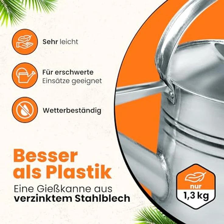 hrb Gießkanne Zinkgießkanne 10 L, feuerverzinkt, langlebige Metallgießkanne Kanne, aufschraubbarer Ausguss, silber – Bild 5