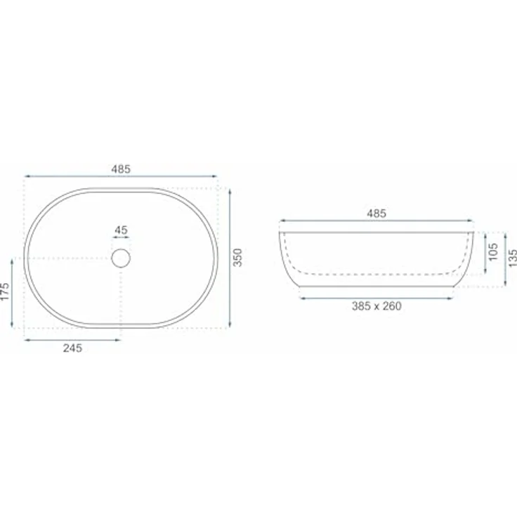 Rea Aufsatzwaschbecken Keramik Oval grau, freistehend, 48x35 cm, ohne Armatur- und Überlaufloch – Bild 5