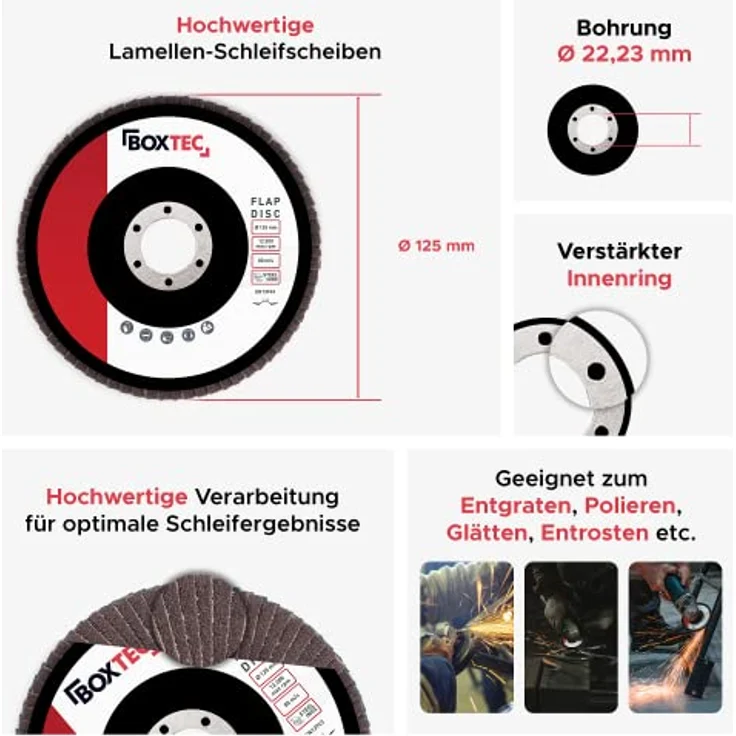 BOXTEC Fächerscheiben BRAUN 125mm Lamellenscheiben Schleifscheiben für Metall & Holz, Körnung:Mixpack - 20er Pack – Bild 3