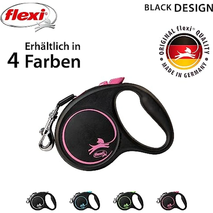 flexi Rollleine Design - Schwarz/Rosa - S, Lange Roll-Leine für Hunde – Bild 4