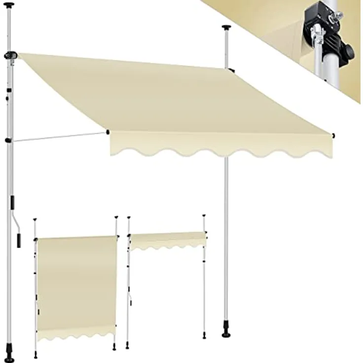 KESSER® Klemmmarkise mit Handkurbel Balkon, Balkonmarkise ohne Bohren, UV-beständig höhenverstellbar wasserabweisend, Sonnenschutz, Terrassenüberdachung, einfache Montage 150cm