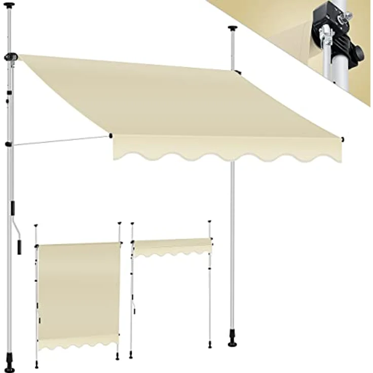 KESSER® Klemmmarkise mit Handkurbel Balkon, Balkonmarkise ohne Bohren, UV-beständig höhenverstellbar wasserabweisend, Sonnenschutz, Terrassenüberdachung, einfache Montage 150cm – Bild 1