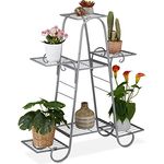 Relaxdays Metall, Vintage, HxBxT: 83 x 75 x 24 cm, Pflanzenregal innen, Blumentreppe mit 7 Ablagen, Silber