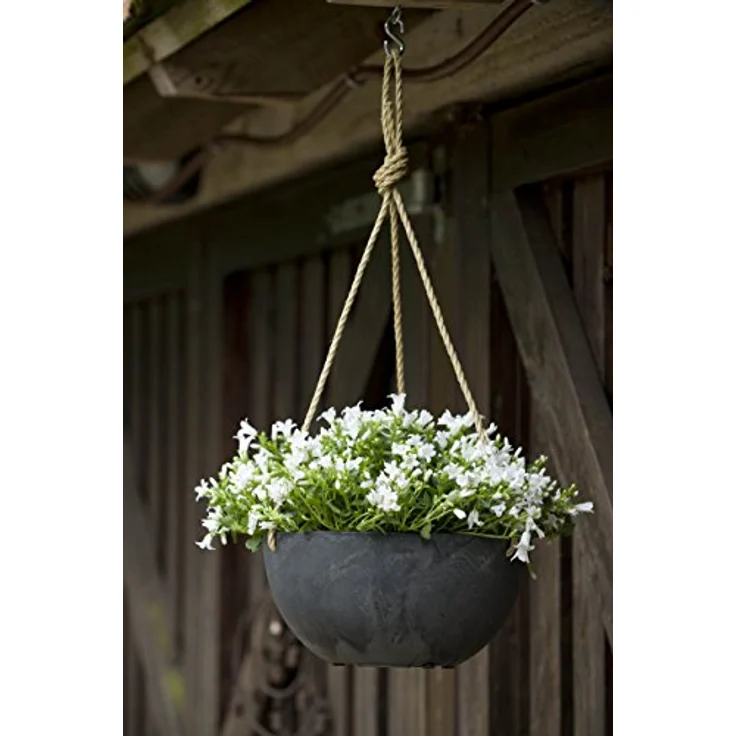 Artstone Pflanzgefäß Blumenampel Fiona, frostbeständig und leichtgewichtig, Schwarz, 25x12cm – Bild 3