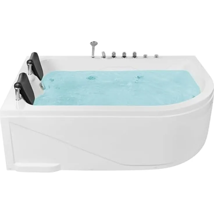 Beliani Whirlpool-Badewanne weiß Eckmodell mit LED 180 cm rechts PELAITA