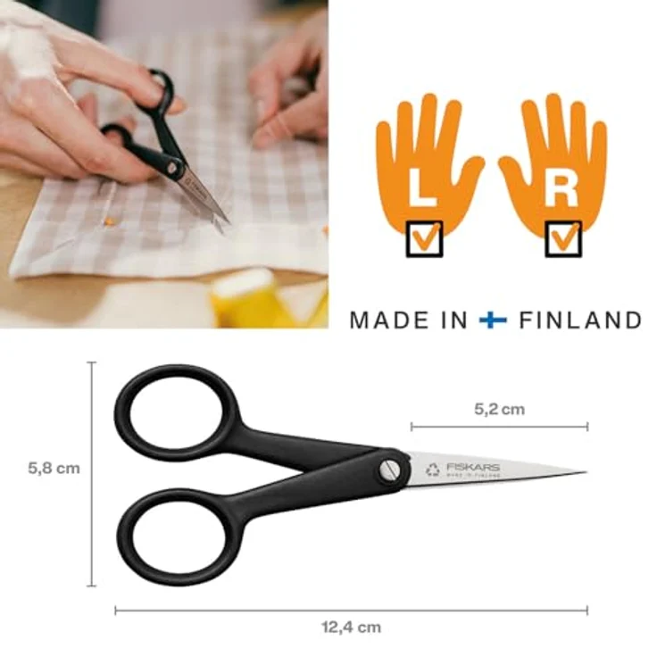 Fiskars ReNew Handarbeitsschere, 12,4 cm, Recycelter Edelstahl/Recycelter Kunststoff, Micro-Tip-Spitzen, Schwarz – Bild 2