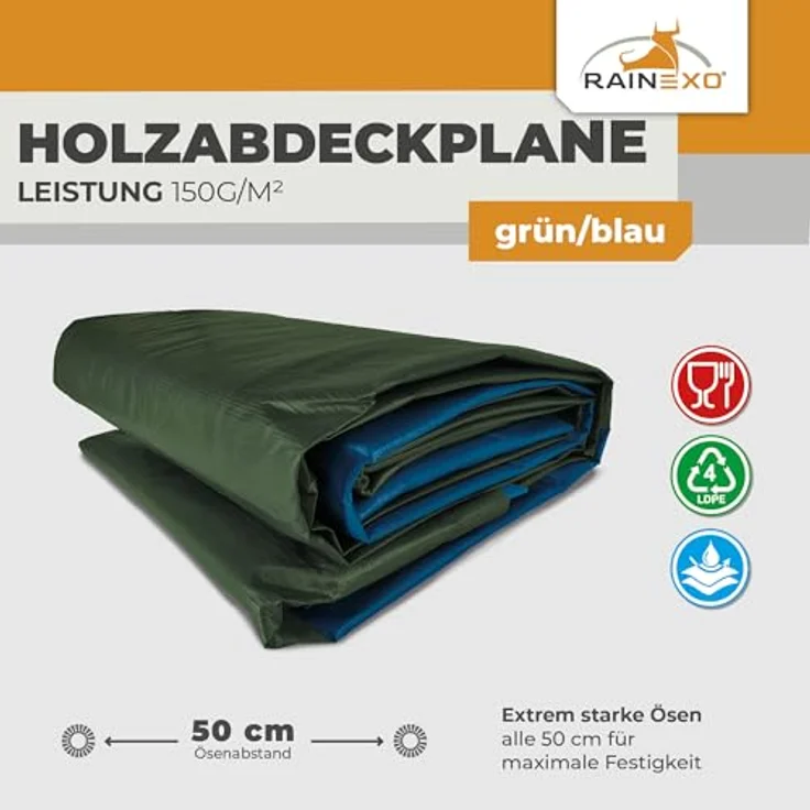 Rainexo Abdeckplane 1,5x6m, Stärke: 150g-m² (Power Forst Holzabdeckplane) – Bild 3