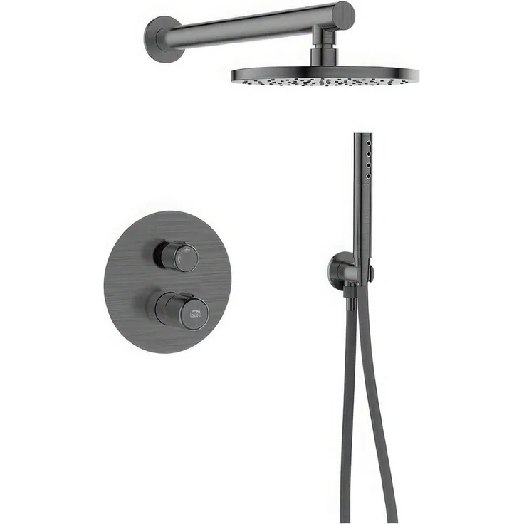KOLMAN PRETTO Unterputz-Duschset, Handbrause, Regendusche und Mischer, grau, Anti-Calc-System