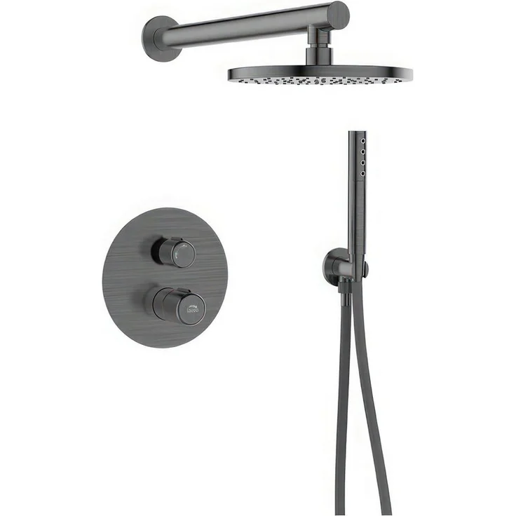 KOLMAN PRETTO Unterputz-Duschset, Handbrause, Regendusche und Mischer, grau, Anti-Calc-System