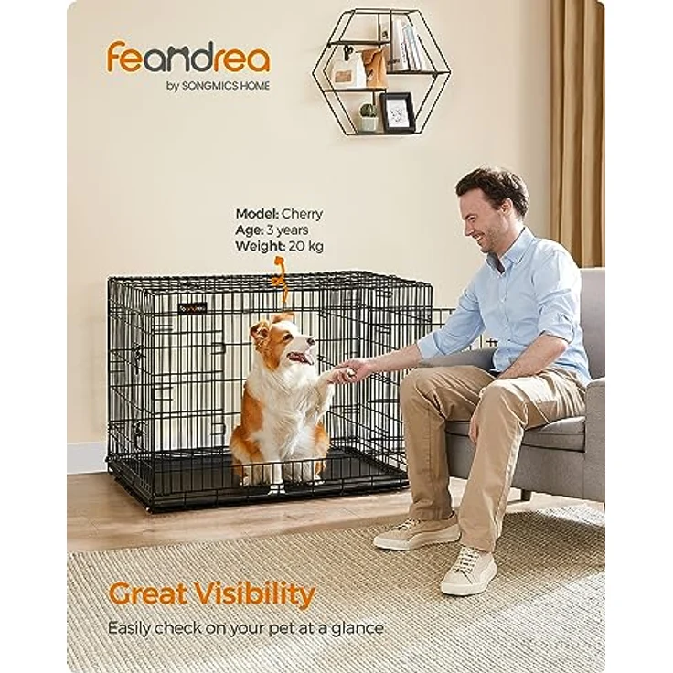 Feandrea Hundekäfig, Hundebox, zusammenklappbar, transportabel, 2 Türen, schwarz 107 x 70 x 77,5 cm PPD42BK – Bild 2