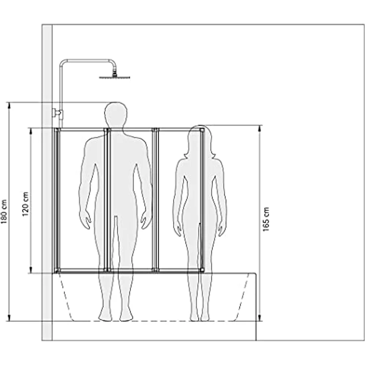 Schulte Duschwand Smart inkl, Klebe-Montage, 127 x 121 cm, 3-teilig faltbar, 3 mm Sicherheits-Glas klar, alu-natur, Duschabtrennung für Wanne – Bild 5