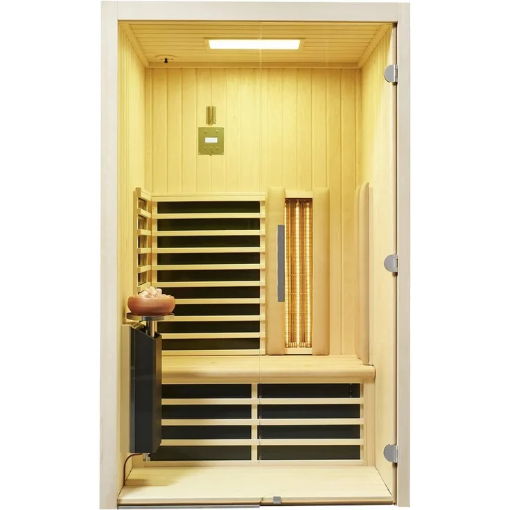 Infraworld TrioSol Glas 125 VG Tanne, Infrarotkabine mit VITALlight-Strahler, Sole-Therme und Bluetooth-Audiosystem
