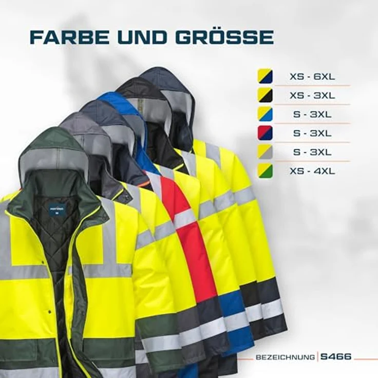 Portwest S466, Zweifarbige Warnschutzjacke – Gelb und Schwarz, EN471 Klasse 3:2, mit Kapuze und Handytasche – Bild 4