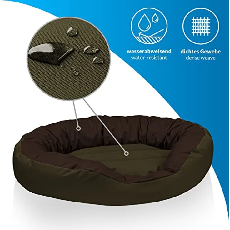 BedDog® Hundebett Sunny, großes Hundekörbchen aus Cordura, waschbares Hundebett mit Rand, Hundekissen oval, Größe L, Mystic, grün/braun – Bild 2