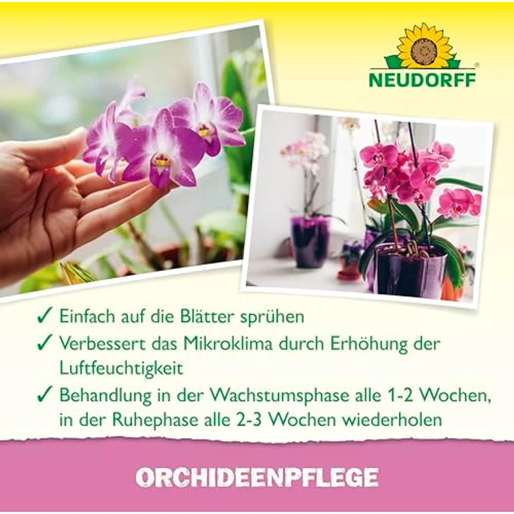 Neudorff OrchideenPflege, Blattpflege zur Förderung der Blütenbildung und des vitalen Wachstums, 250 ml, ohne Kalkflecken – Bild 4