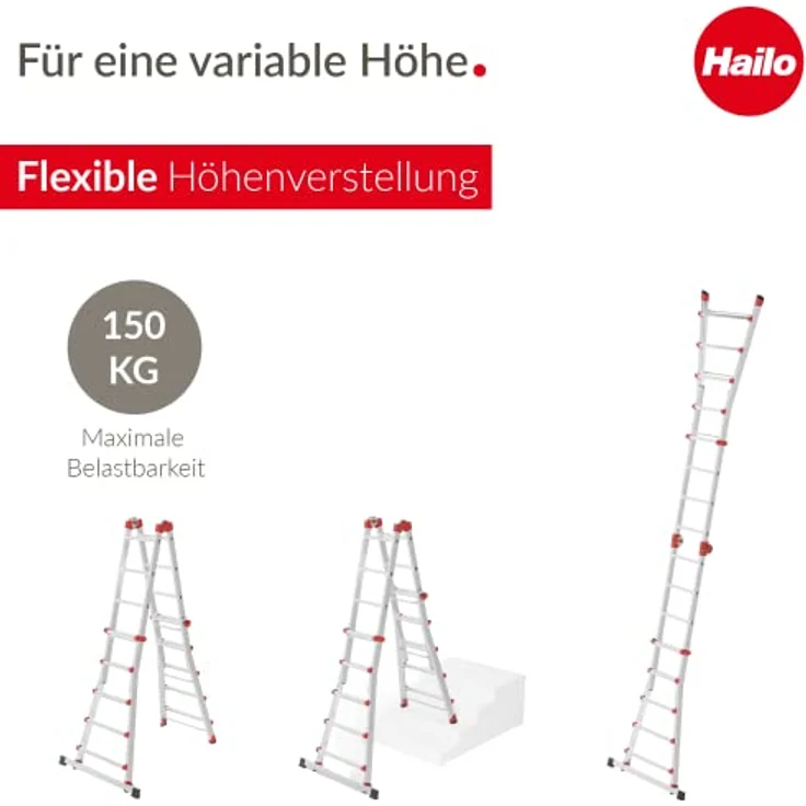 Hailo Alu-Multifunktions-Teleskopleiter M80 4x5 Sprossen - Hailo – Bild 2