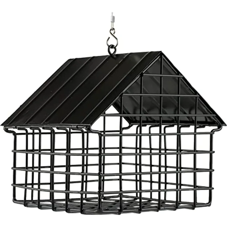 Wildlife Garden WG3343 Meisenknödel-Futterspender-Häuschen aus pulverbeschichtetem Stahl, Schwarz, für bis zu 6 Meisenknödel