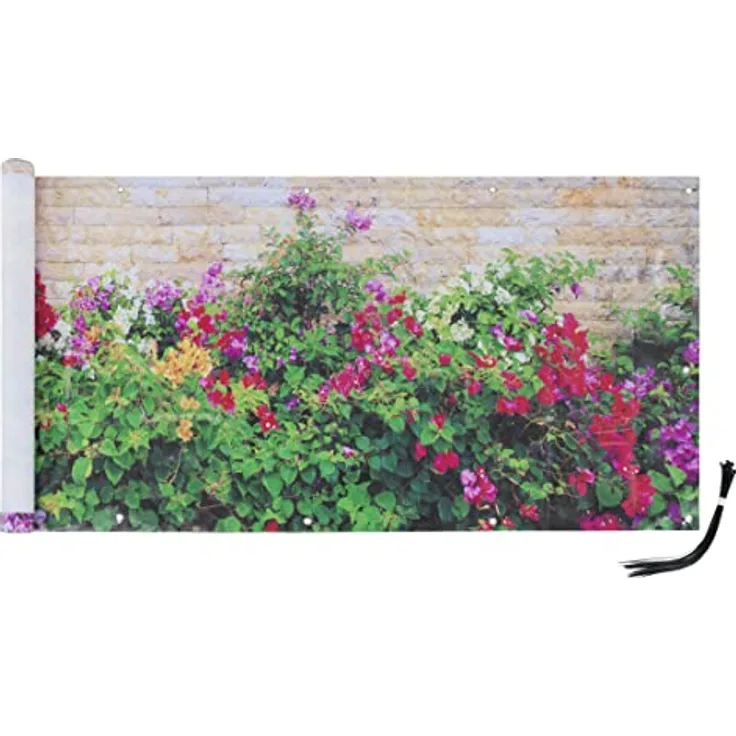 Maximex Balkon-Sichtschutz, praktischer Sichtschutz mit farbenfrohem Mauerblumen-Motiv, windschützende Sichtschutzplane mit hoher UV- und Witterungsbeständigkeit, schnelltrocknend und reißfest, 5 m