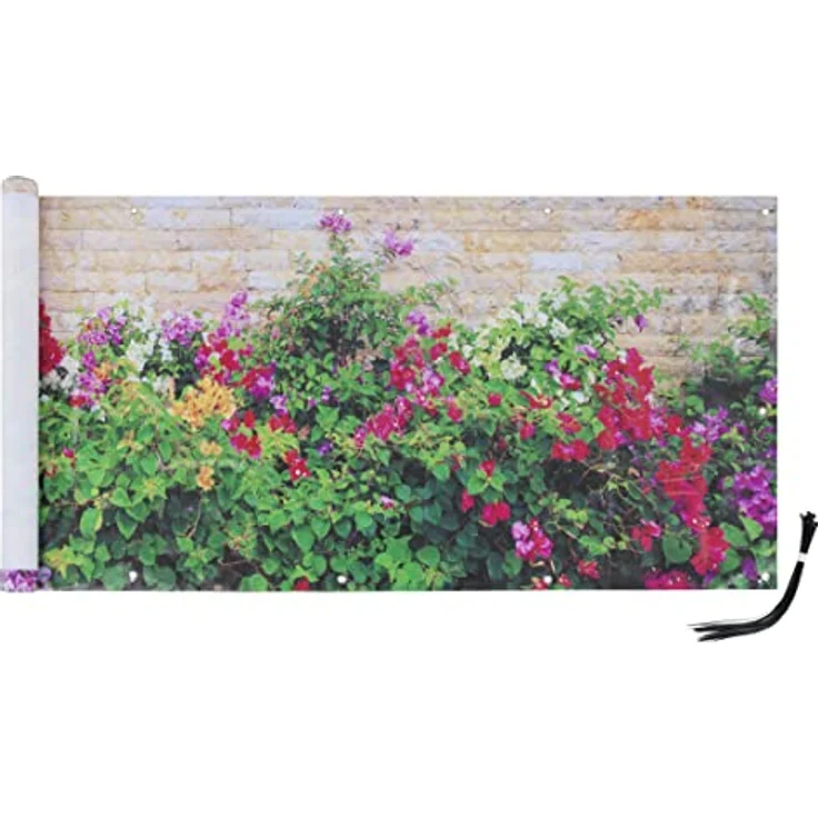 Maximex Balkon-Sichtschutz, praktischer Sichtschutz mit farbenfrohem Mauerblumen-Motiv, windschützende Sichtschutzplane mit hoher UV- und Witterungsbeständigkeit, schnelltrocknend und reißfest, 5 m – Bild 1