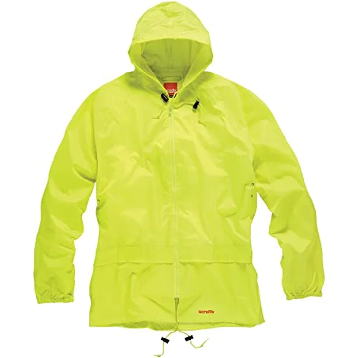 Scruffs Arbeitsjacke Regenanzug Set, wasserdichter Regenanzug in neon gelb, Größe XL mit verstellbarer Kapuze und elastischen Bündchen – Bild 2