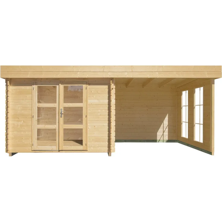 Kiehn-Holz Gartenhaus Acrux 2, BxT: 430x233 cm, Blockbohlensystem, Flachdach, Doppelflügeltür, naturbelassen