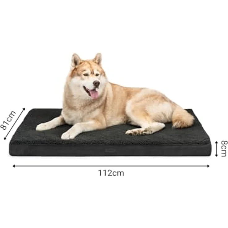 lionto Hundebett orthopädisch, 112x81x8 cm, robustes Hundekissen mit weichem Plüsch, abnehmbarer & waschbarer Bezug, wasserabweisend, schwarz, geeignet für kleine & große Hunde + Katzen – Bild 5