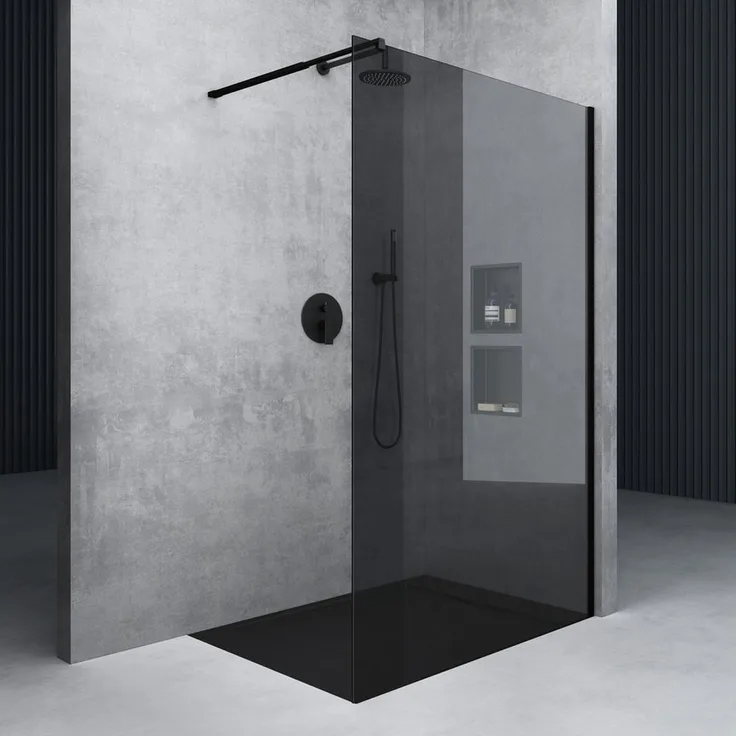 Mai & Mai Duschwand Bremen Schwarz mit Nano Glas, Einscheibensicherheitsglas 70-120cm - 8mm ESG-Sicherheitsglas, inkl. Stabilisator